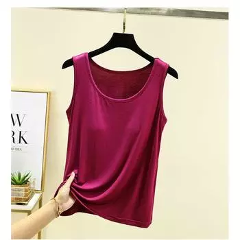 Modal Free Bra Vest Loose Summer Thin Outer Wear Chest Pad Tops round Neck Plus Size Sleeveless Tank Top Fuchsia XL (60.00 kg-70.00 kg recommended
