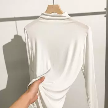 Modal Half-High Collar Loose Long-Sleeved Solid Color Base Shirt White XL (recommended 60.00 kg-70.00 kg