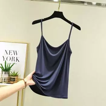 Modal Inner Match Thin Small Sling Vest Women s Sleeveless Pure Color Bottoming Shirt Summer Loose Slim Looking Sleeveless Tops Navy blue L (Recommendation 50.00 kg-60.00 kg