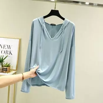 Modal Long Sleeve Thin T-shirt Loose Sun-Protection Shirt Blue XL (60.00 kg-70.00 kg recommended