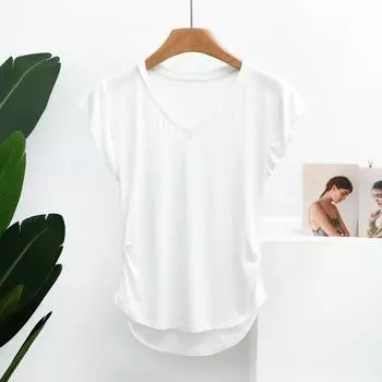 Modal Loose V Neck Short Sleeve Tops Women s Summer Casual Yoga Sports Easiest for Match Pure Color Thin Undershirt White 2XL (75.00 kg-85.00 kg recommended