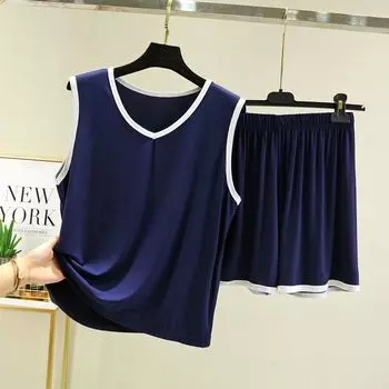 Modal Loose Vest Suit Women s Summer Plus Size Pajamas Thin Inner Match Bottoming Shirt Suspender Shorts Two-piece Set Navy L (Recommendation 50.00 kg-60.00 kg