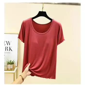 Модальная футболка без бюстгальтера, свободная, летняя, тонкая, домашняя одежда, топы, большого размера, стройнящая, женское нижнее белье с нагрудными подушечками, толстовка Brick Red 2XL (70.00 kg-80.00 kg recommended