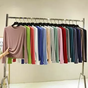 Модальная однотонная базовая футболка с круглым вырезом и длинными рукавами, женские осенние футболки, универсальные футболки, майка больших размеров M белый