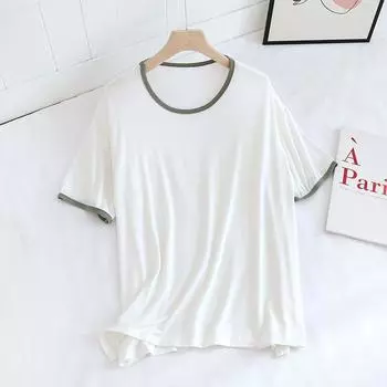 Модальная тонкая домашняя повседневная уличная футболка с рукавом до локтя из хлопка White green bud edge XL