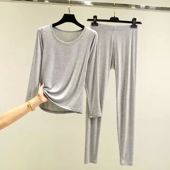 Модальная тонкая футболка с длинным рукавом для дома на весну и осень Light gray 3XL (805.00 kg-90.00 kg recommended