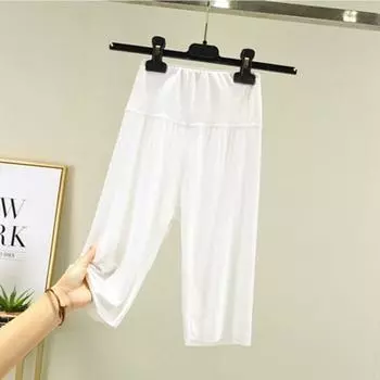 Modal Non-Curling Thin High Waist Tummy Control Pants White Half Length M (recommended 40.00 kg-50.00 kg