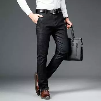 Модальные хлопковые эластичные деловые джинсы, мужские осенние удобные брюки со средней талией, удобные повседневные джинсы, осенние брюки 28