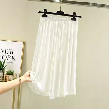 Модальные летние тонкие свободные домашние кюлоты с высокой талией White Long M (recommended 40.00 kg-60.00 kg
