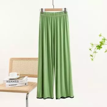 Модальные летящие повседневные брюки осенние тонкие с высокой посадкой свободные женские однотонные брюки для дома пижамные шорты можно носить как верхнюю одежду Fruit Green L (Recommendation 40.00 kg-80.00 kg