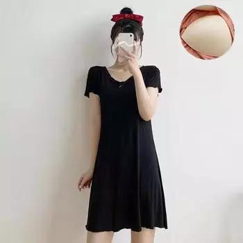 Модальные пижамы с нагрудными подушечками, женские летние тонкие пижамы с короткими рукавами без бюстгальтера, пижамы свободного размера, домашняя одежда, которую можно носить снаружи M