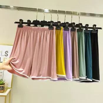 Модальные повседневные шорты для женщин, летние, свободные, тонкие, домашние, спальные брюки, с высокой талией, большие размеры, широкие брюки, шорты для женщин L чёрный