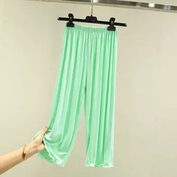 Модальные укороченные свободные брюки Женские летние тонкие пижамы больших размеров Домашняя одежда Шорты из ледяного шелка С высокой талией Прямые повседневные брюки Green 2XL (70.00 kg-80.00 kg recommended