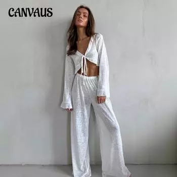 Модальный пижамный комплект для женщин Lazy Sense of Autumn с длинными рукавами, повседневная свободная пижама S белый