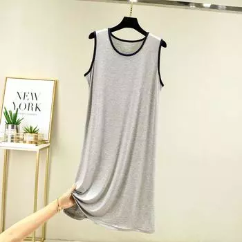 Модальный Тонкий Домашний Простой Летний Сарафан выше колена Light gray L (Recommendation 55.00 kg-65.00 kg