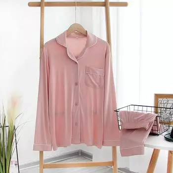 Модал пижама женская пижамный комплект с длинными рукавами длинные брюки женская домашняя одежда больших размеров костюм из двух частей для домашней одежды XXL серый