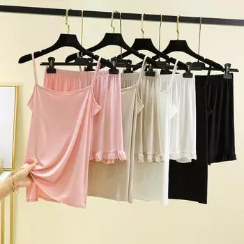 Модал пижамы комплект из 2 предметов майка на тонких бретельках и шорты тонкий топ без рукавов и короткие брюки сексуальный домашний костюм однотонный M белый