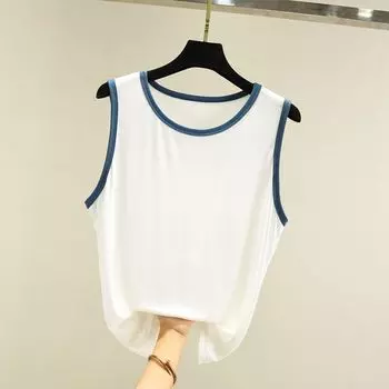 Modal plus Size Vest Summer Ice Silk Loose Sleeveless Bottoming Shirt Women s Thin and All-Matching Color Matching Short Tops Ink Blue M (recommended 40.00 kg-50.00 kg