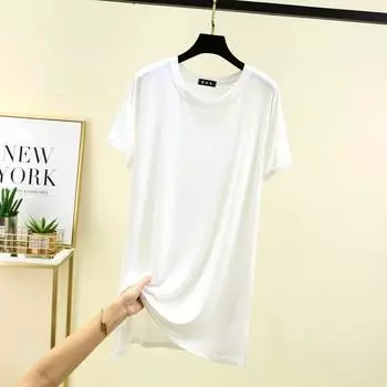 Modal round Neck Short Sleeve Long T Women s Summer Home Mid Length Long Length Tops Loose plus Size Pajamas Casual Suitable for Daily Wear White 2XL (65.00 kg-75.00 kg recommended