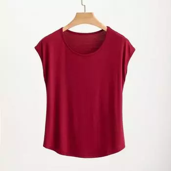 Modal round Neck Sleeveless Bottoming Shirt Casual plus Size Slim-Fit Top Women s Summer Thin Inner Match Loose T-shirt Wine red L (Recommendation 50.00 kg-60.00 kg