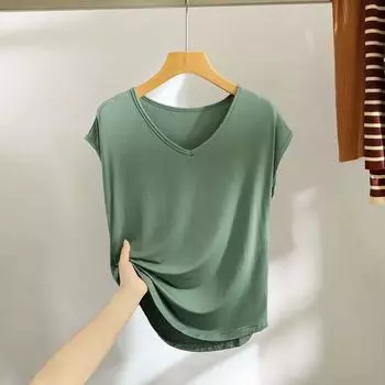 Modal round Neck Sleeveless T-shirt Summer Plus Size Loose Pure Color All-Matching Base Women s Casual Thin Outerwear Top Matcha M (recommended 40.00 kg-50.00 kg