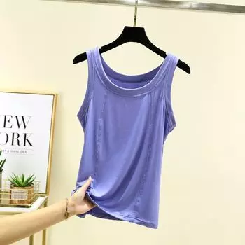 Modal round Neck Vest Women Summer Inner wear Solid Sleeveless Bottoming Shirt Thin Plus size Loose Casual Top Gray Blue XL (60.00 kg-70.00 kg recommended