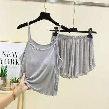 Modal Shorts Homewear Casual Pajamas Suspenders Light gray XL (60.00 kg-70.00 kg recommended