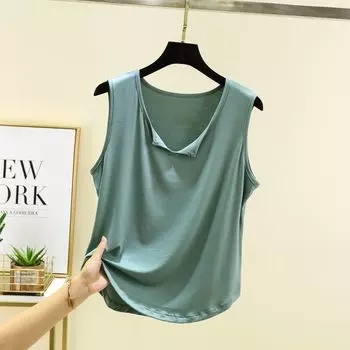 Modal Sleeveless Vest Women s Summer Loose Oversize Cover Belly V Neck Tops Pure Color Casual Loose Slimming Loose Slimming Bottoming Shirt Matcha green XL (60.00 kg-70.00 kg recommended