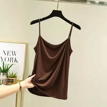 Modal Small White Tank Top Women s Summer Inner Match Thin Sleeveless Tops Outwear Plus Size Slim Looking Bottoming Shirt Dark brown XL (60.00 kg-70.00 kg recommended