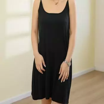 Modal Spaghetti Strap Dress Summer Sexy Sleeveless Tank Dress Solid Color Casual Camisole Dresses Mid-length Soft Sleepdress Basic Slipdress M белый