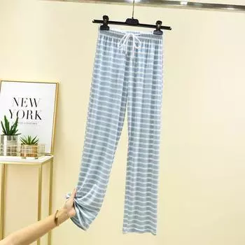 Modal Spring/Summer Thin Pajama Pants Plus Size Loose Stripes Blue XL (65.00 kg-75.00 kg recommended
