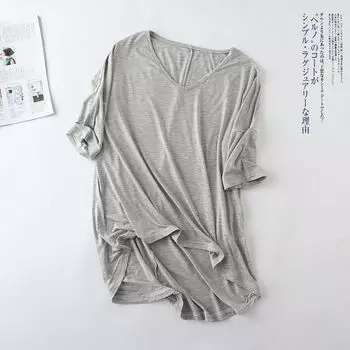 Modal Summer K-style Pure Color Plus Size Minimalist Stretch Batwing Shirt Casual V-neck Loose Short Sleeve T-Shirt Women s Bottoming Shirt Light gray XL 65.00 kg-82.50 kg