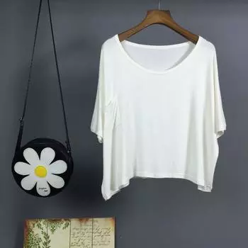Modal Summer Pure Color Blouse Casual Half Sleeve T-shirt White All yards