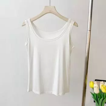 Modal U-Neck Vest Women s Summer Inner Match Sleeveless Loose Beautiful Back Tank-Top Plus Size Slim Looking Pure Color Sling Bottoming Shirt White 2XL (70.00 kg-80.00 kg recommended