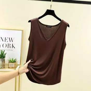 Modal V Neck Vest Women s Summer Thin Plus Size Loose Sleeveless Top Can Be Outerwear T-shirt Casual Bottoming Shirt Coffee M (recommended 45.00 kg-52.50 kg