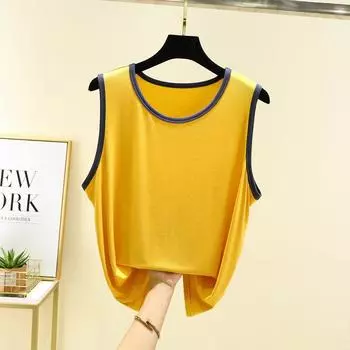 Modal Vest Women s Summer Thin Plus Size Sleeveless Top Casual Loose Inner Bottoming Shirt round Neck All-Matching T-shirt Yellow L (Recommendation 50.00 kg-60.00 kg