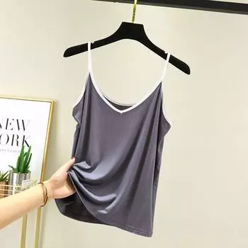 Modal Western Style Inner Wear Small Sling Women s Summer Thin Casual Outdoor Vest Loose Sleeveless Bottoming Top Iron Gray M (recommended 40.00 kg-50.00 kg