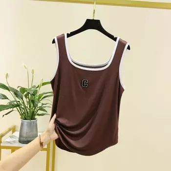 Modal White Slip Top Women s Summer Thin Sleeveless T-shirt Top plus Size Inner Match Casual Slim Looking Bottoming Shirt Dark brown 2XL (75.00 kg-85.00 kg recommended