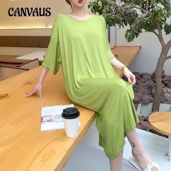 Модал с подушечками для бюстгальтера, макси-платье с короткими рукавами, женские летние ночные рубашки без стальных колец с круглым вырезом и без бюстгальтера больших размеров XL чёрный