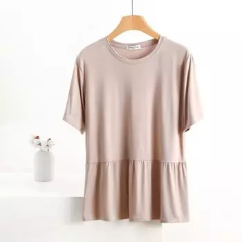 Modal Women s Summer round Neck Outerwear Thin Casual Short Sleeve Shallow khakis XL