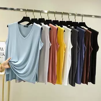 Модал жилет женский летний свободный без рукавов V-образный вырез майка больших размеров топ-комбинезон утягивающий M белый