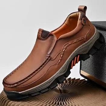 МодаЛучшие продажи повседневная кожаная мужская обувь для отдыха на открытом воздухе нескользящие мокасины для отдыха классическая удобная обувь для треккинга без застежек походные туфли 40 чёрный