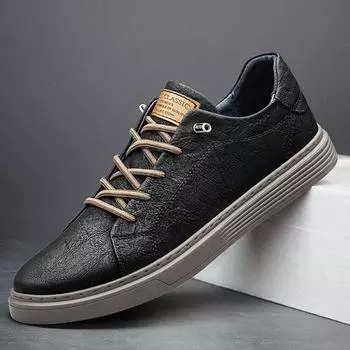 МодаМодные тенденции Мужские кроссовки Повседневная кожаная мужская обувь Легкая обувь для скейтборда Шнуровка Прогулочные туфли на плоской подошве Мужская вулканизированная обувь 38 чёрный