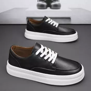 МодаМужская мода кожа вулканизированная обувь мужская шнурованная спортивная обувь для ходьбы на открытом воздухе толстая подошва обувь для вождения повседневная деловая обувь 39 чёрный