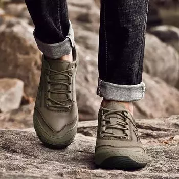 МодаМужская удобная обувь для вожденияПовседневная обувь для отдыха на открытом воздухе в британском стилеКроссовки ручной работы из натуральной кожиУниверсальные повседневные кроссовки для мужчин 38 чёрный