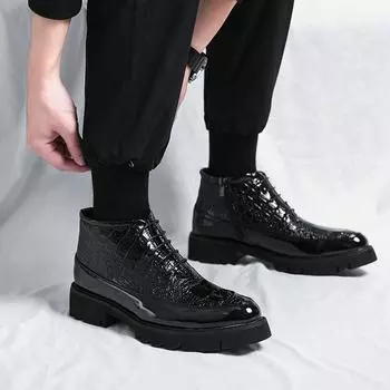 МодаМужская уличная мода Деловая повседневная обувь на толстой платформе из лакированной кожи Свадебные туфли-оксфорды Корейская мужская официальная обувь Обувь для отдыха 38 чёрный