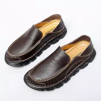МодаНатуральная кожа Мужская обувь Нескользящая мужская повседневная обувь Дышащие мокасины Кроссовки ручной работы Новые удобные туфли на плоской подошве Обувь для вождения 38 чёрный