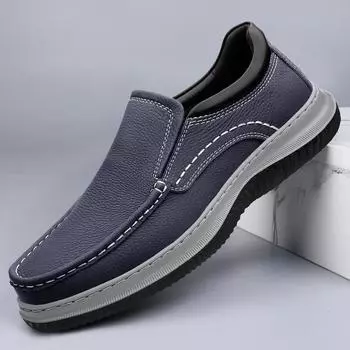 МодаНатуральная кожа Мужская повседневная кожаная обувь Летние мокасины без застежек Горячая распродажа Дискотеки мужские универсальные мокасины для отдыха и прогулок 38 чёрный