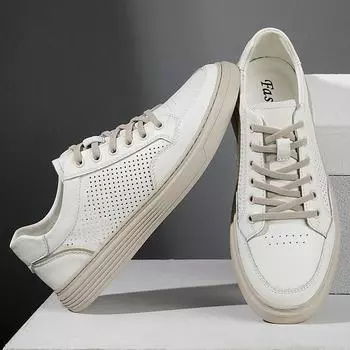МодаНатуральная кожа Мужская повседневная обувь Легкая мужская обувь для скейтборда Дышащие туфли на плоской подошве Мужские кроссовки с вырезами Traveltenis Masculino 37