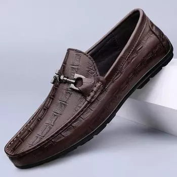 МодаНатуральная кожа Мужская повседневная обувь Люксовый бренд Мужские мокасины с крокодиловым узором Мокасины Дышащие туфли на плоской подошве Мужская обувь для вождения 37 чёрный